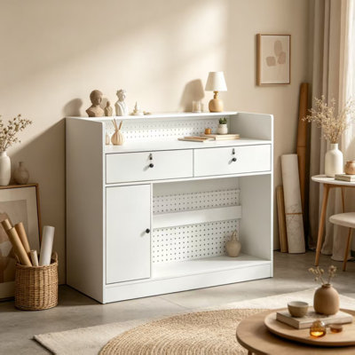 47.2" Wide White Workbench With Storage, 2 Locking Drawers, Cabinet