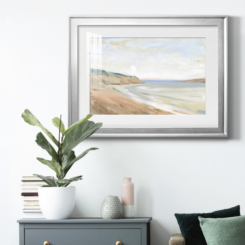 Étude de rivage I, H 18,5 po x l 24,5 po x P 1 po, Papier avec cadre argenté, Blanc