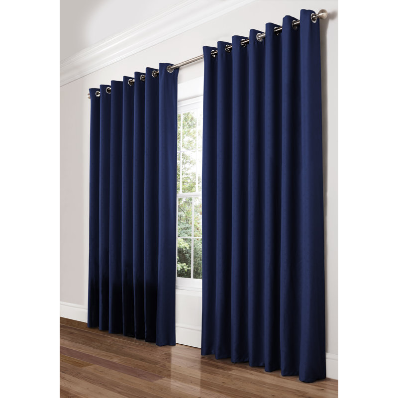 Yeldell Diamond Eyelet Room Darkening Curtains, Blue, 117 W x 183 D cm
