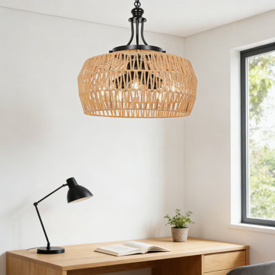 5-Light Adjustable Farmhouse Chandelier With Wicker Lampshade, Natural Rattan Boho Pendant Lighting For Dining Room, Kitchen Island, Bedroom And Living Room