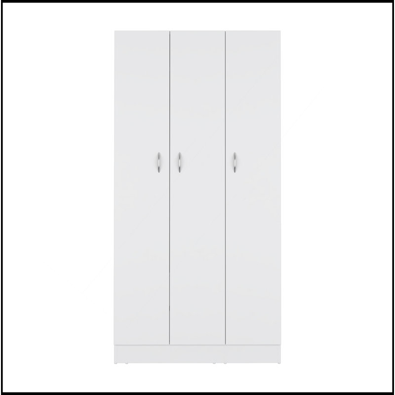 Armoire penderie 71H avec 3 portes et 2 tiroirs intérieurs, 3 portes, blanc, Blanc