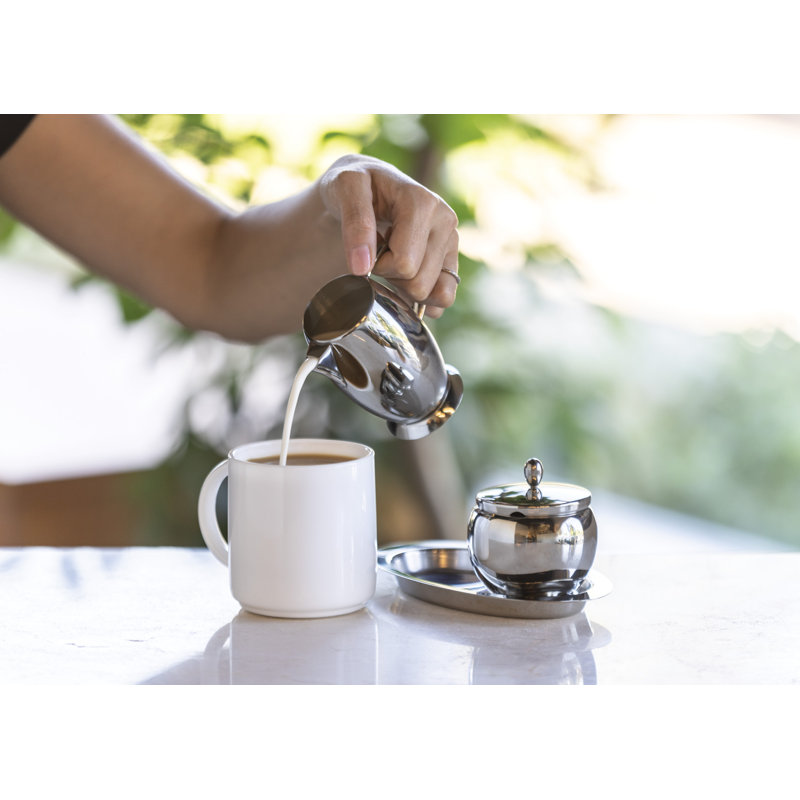 Polished Stainless Steel Creamer and Sugar Set with Tray
