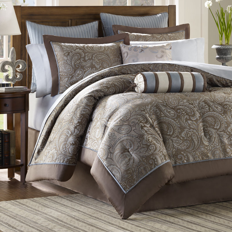 Madison Park Aubrey Paisley 12-Piece Queen Comforter Set with 100% Cotton Bed Sheets, Queen