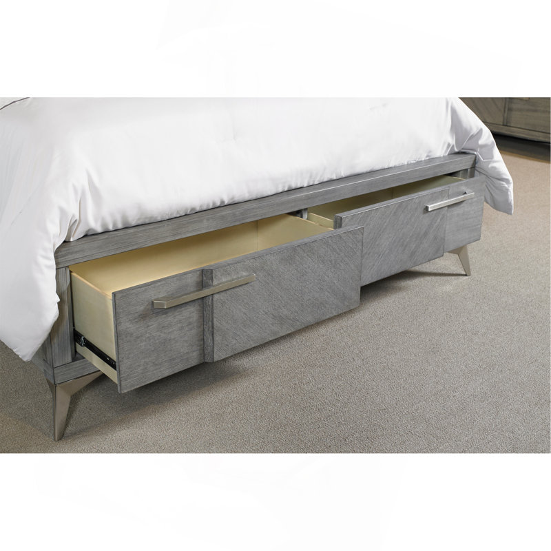 Lit de rangement gris avec placage assorti, Très grand lit