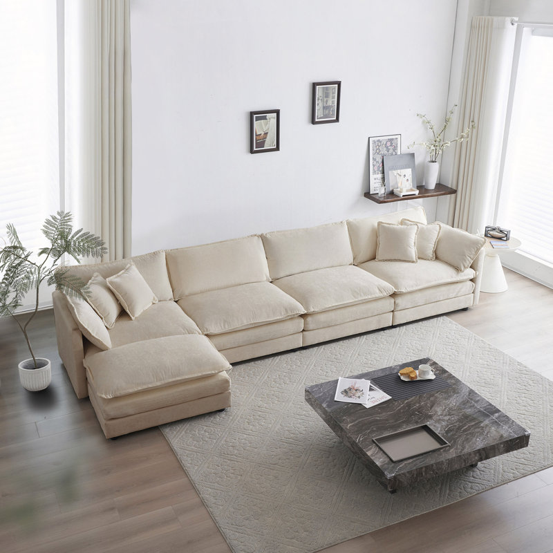 Canapé modulaire modulaire pour le salon, canapé en U convertible 5 places avec 1 repose-pieds chenille