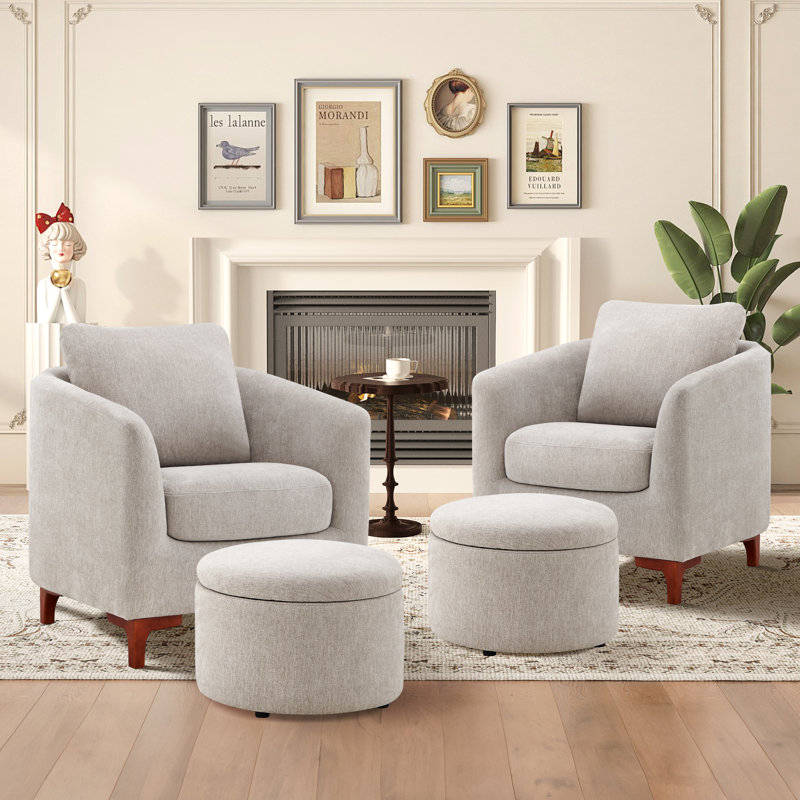 Fauteuil demi-tonneau avec repose-pieds Hintz, Microfibre gris clair