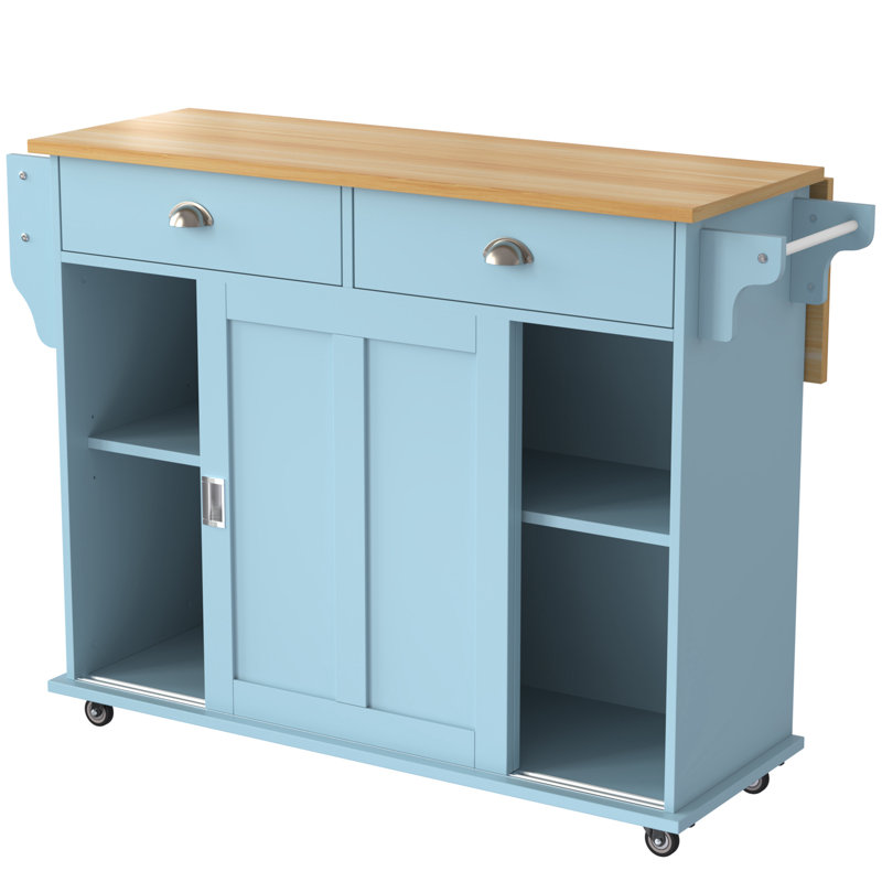 Afrin Wood Kitchen Island, Blue