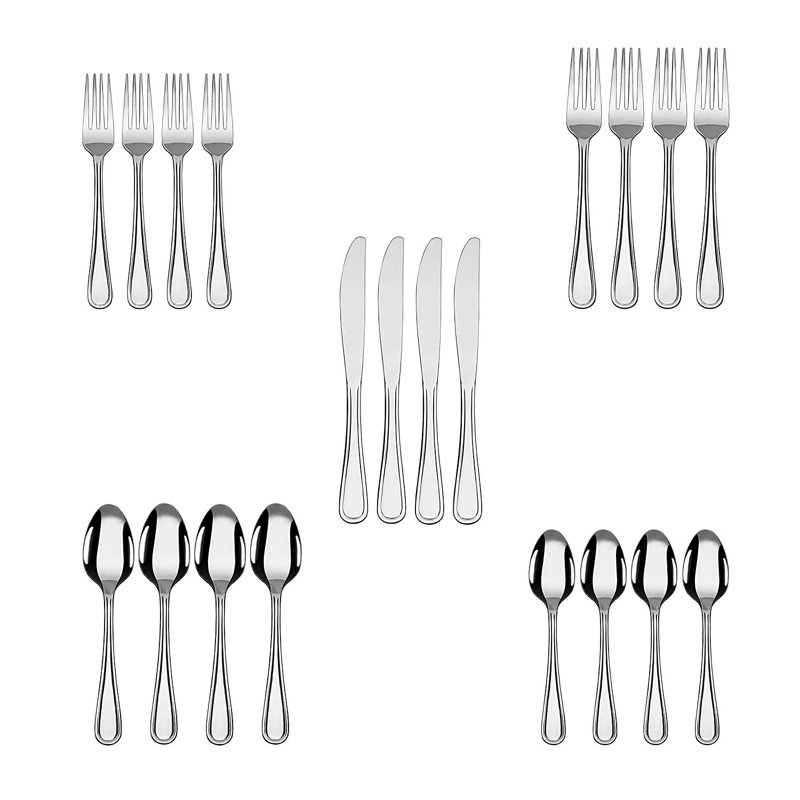 KitchenTrend 20-Piece Stainless Steel Flatware Set – Service for 4 (Includes Dinner Knives, Forks, Spoons & Teaspoons), Dishwasher Safe, Elegant Tableware for Home Dining, Restaurant, Wedding