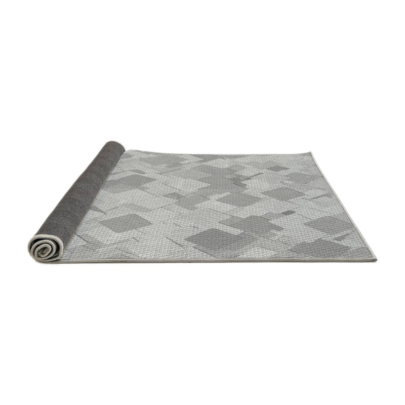 Tapis géométrique en laine gris, Rond 6 pi