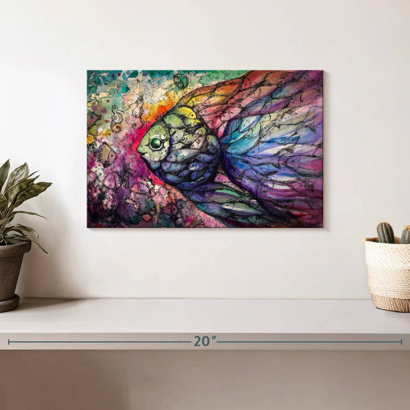 Poisson arc-en-ciel abstrait, H 8 po x l 12 po