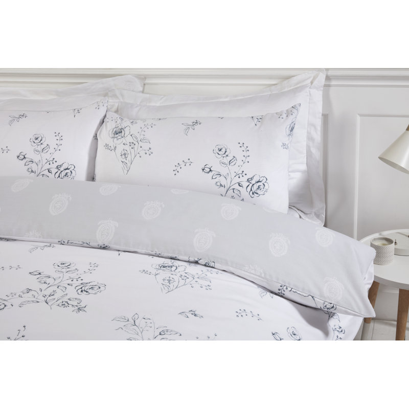 Romy Cotton Blend Floral Duvet Cover with Pillowcases, Blue, Single Duvet Cover + 1 Standard Pillowcase