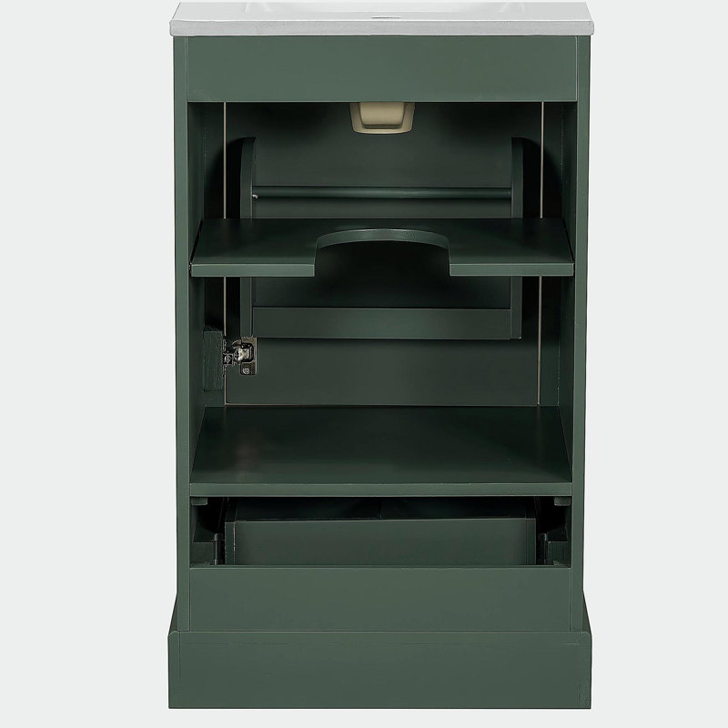 Meuble-lavabo de 20 po avec lavabo en céramique, armoire de salle de bain avec tiroir et porte, Vert