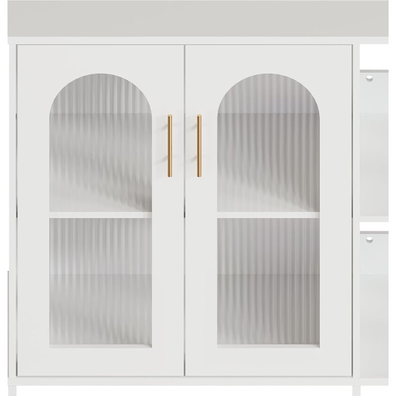 Buffet Buffet Armoire de rangement moderne en verre avec tablettes réglables 39,4 po Meuble de rangement multifonctionnel pour porte de salle de bain Portes en verre trempé et poignées dorées Blanc