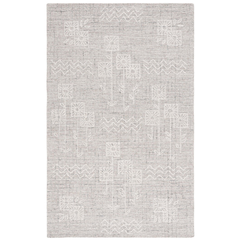 Gudalupe Hand Tufted Wool/Cotton Floral Rug in Ivory/Beige, Rectangle 3' x 5'