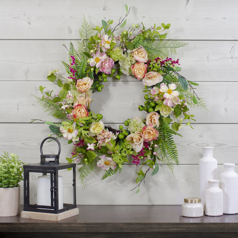 Faux Rose Plastic 26'' Wreath
