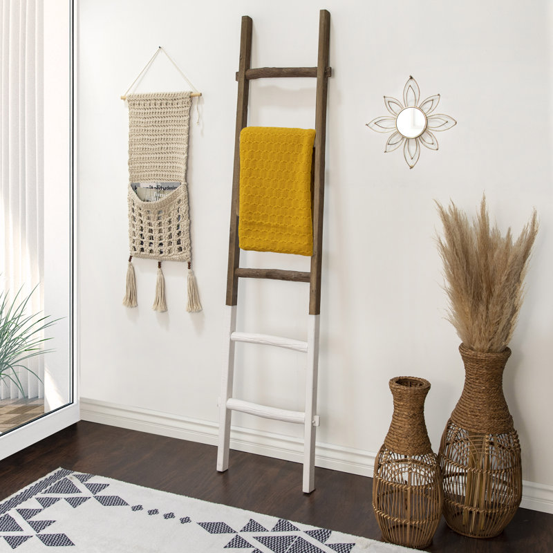 Rangement décoratif en bois pour échelle pour le salon et la maison - Échelle inclinée murale moderne pour porte-couvertures et rangement multi-usage - 76 po