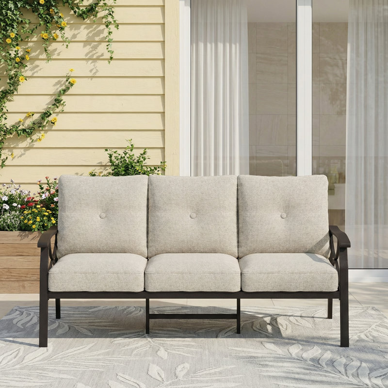 Dorisann 70'' Wide Straight Iron Patio Sofa with Cushions, Khaki