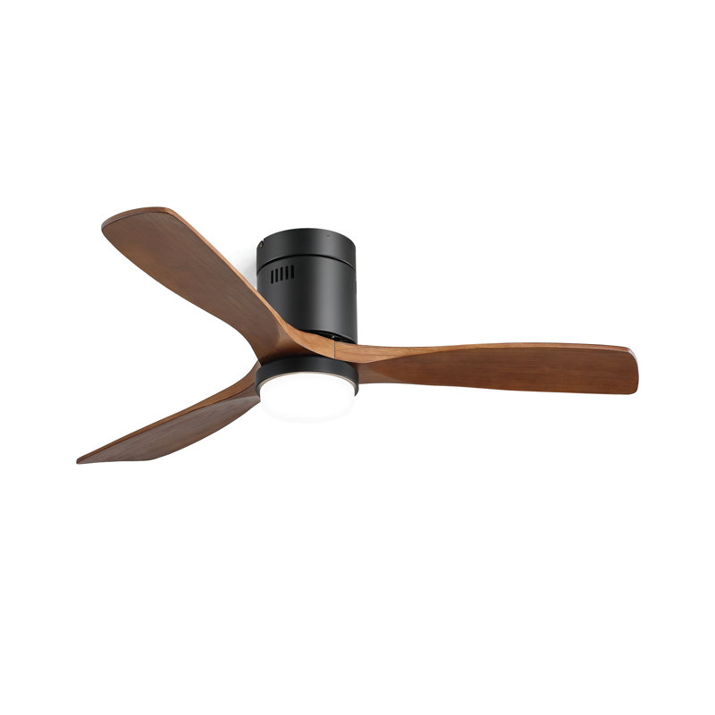 132CM 3 - Blade Wood LED Standard Ceiling Fan with Remote Control and Light Kit Included, Black/Dark Brown Wood Blades