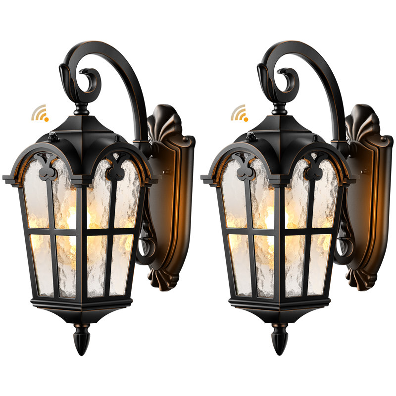 Applique murale d'extérieur noire Dusk to Dawn avec bordure dorée, aluminium imperméable et antirouille, Black(Gold Trim)