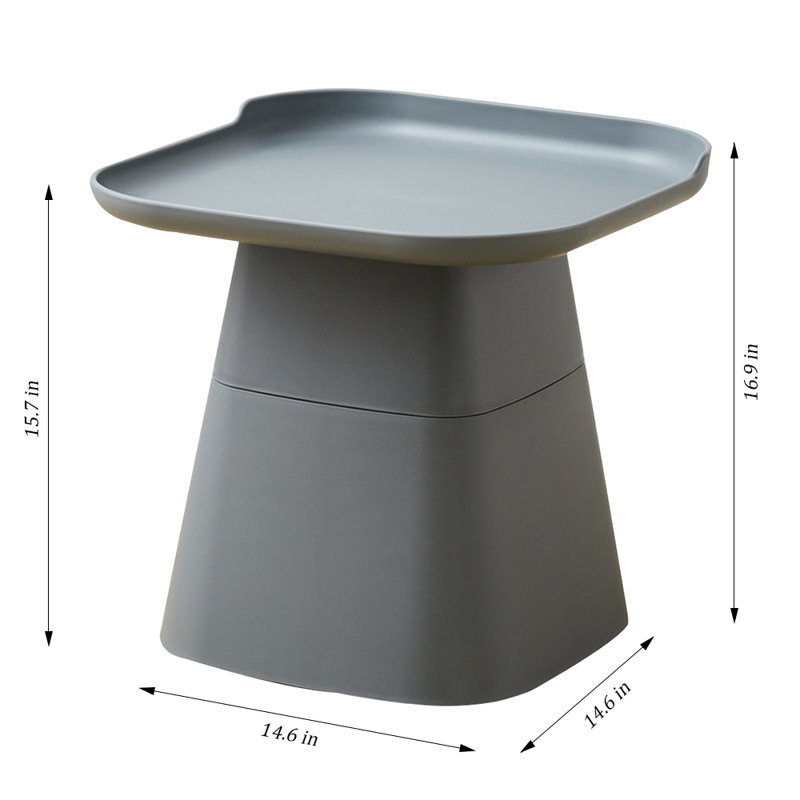 Table d'appoint carrée pour table basse moderne, Gris, H 15,7 po x l 18,9 po x P 18,9 po