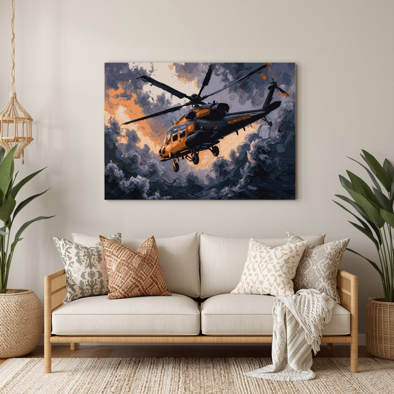 Transport en hélicoptère, art mural en métal mauve