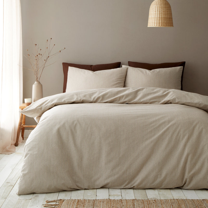 Cotton Rich Narrow Woven Stripe Bedding, Double, Mole