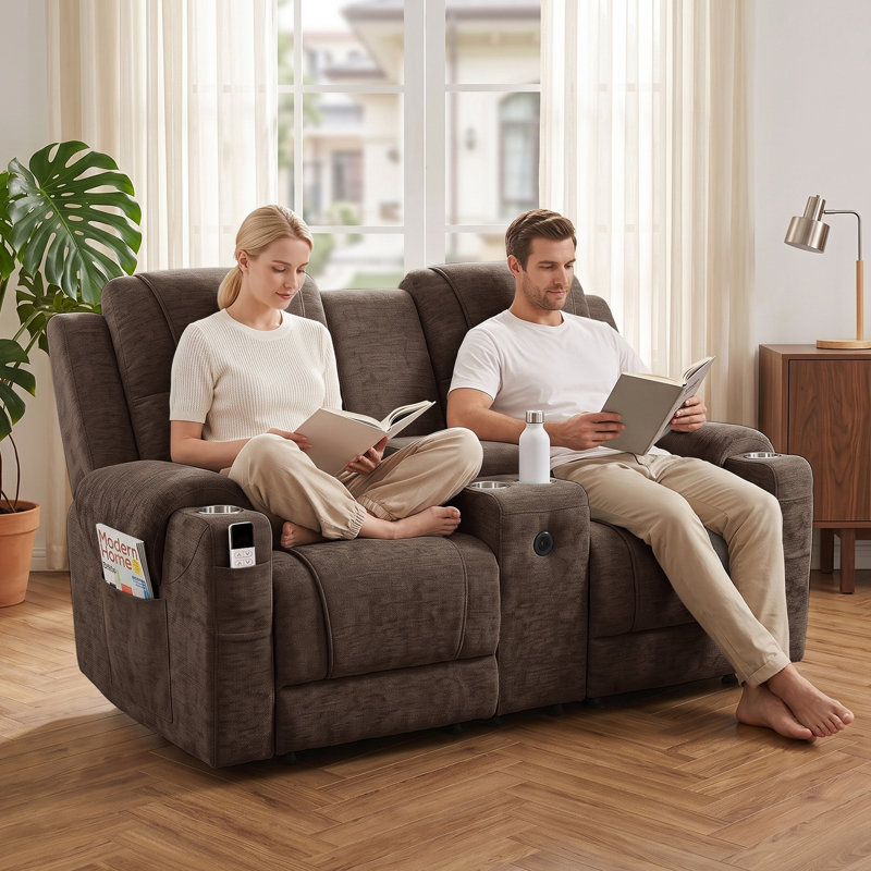 Canapé inclinable l 73,6 po pour salon, Causeuse, Brun