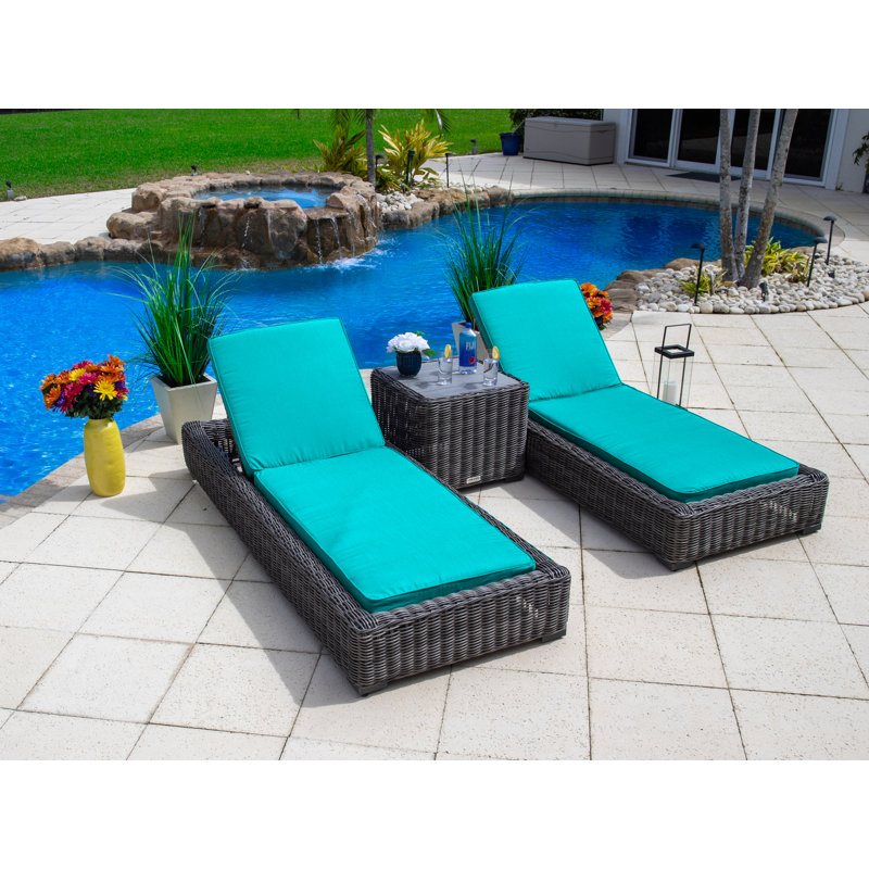 Malmo Collection In Gray Outdoor Metal Chaise Lounge with Table , Sunbrella Cushion Included, Canvas Aruba Sunbrella® Canvas