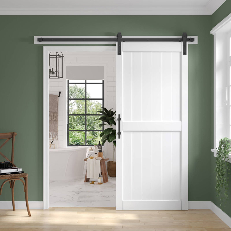 Porte de grange en lambris de bois manufacturé avec ensemble d'installation, 36 po x 84 po