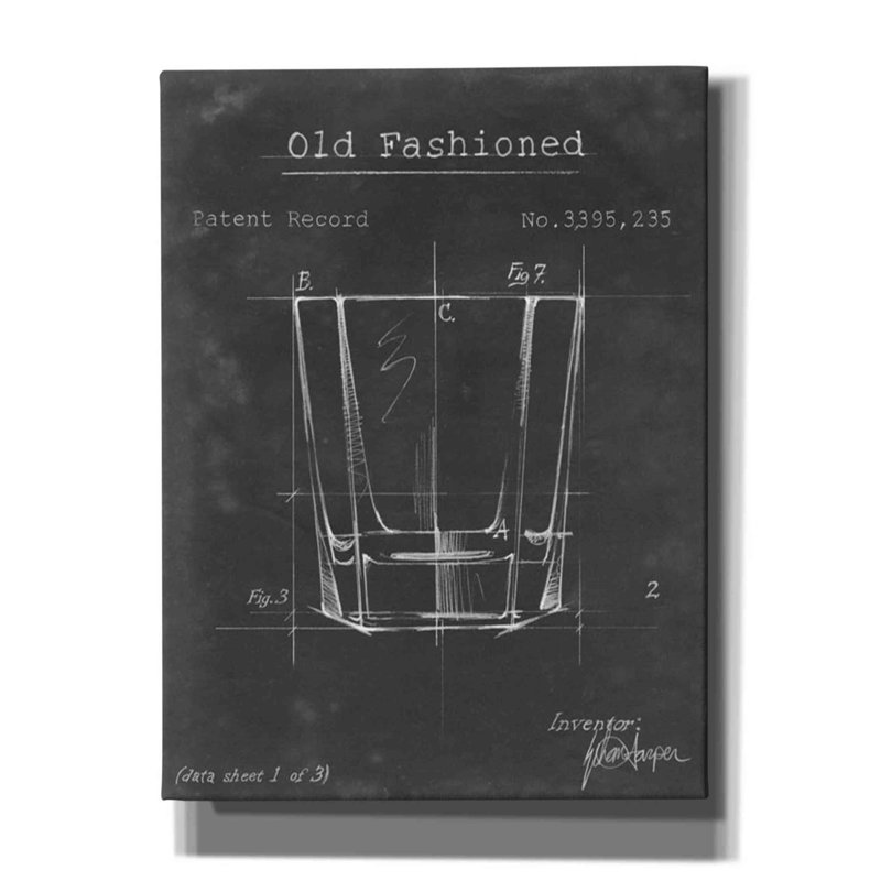 Barware Blueprint I - Impression sur toile tendue, H 24 po x l 20 po x P 0,75 po