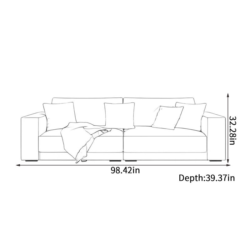 Canapé simple et moderne en coton et lin, H 32,28 po x l 98,42 po x P 39,37 po, 3