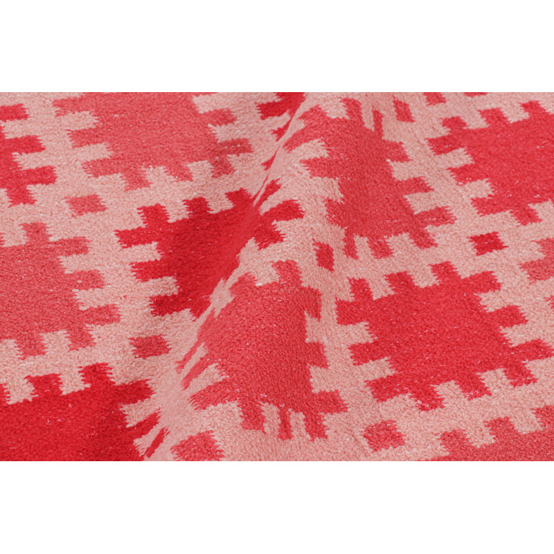Rug & Kilim’S Scandinavian Rug In Pink And Red With Geometric Patterns, Rectangle 10' x 14'