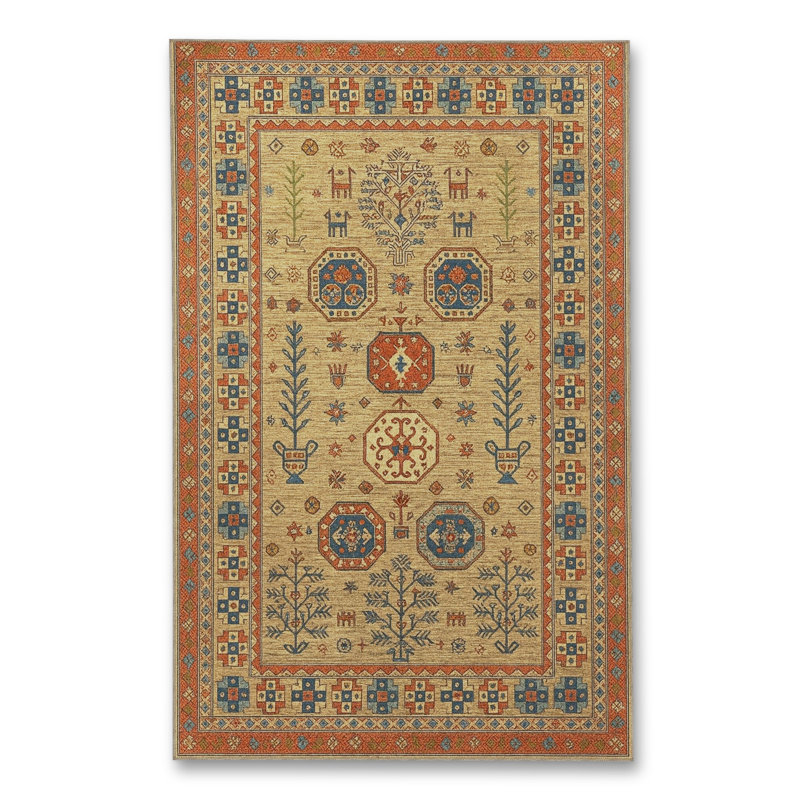 Tapis beige tissé traditionnel Mosso, 6 pi 7 po x 9 pi 10 po