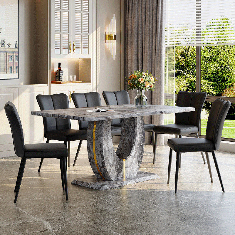 Ensemble de table à manger 63 po, table de salle à manger moderne avec chaises, 7 pièces : table, 6 chaises