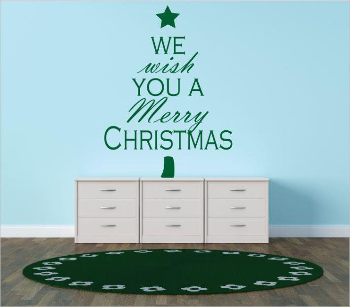 Décalcomanie murale joyeux de noël, H 14 po x l 30 po x P 0,16 po, Vert