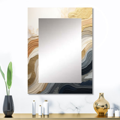 Blanc et bleu Coastal Waves Fusion - grand miroir mural de formes abstraites, miroir unique moderne, impression d'art en métal