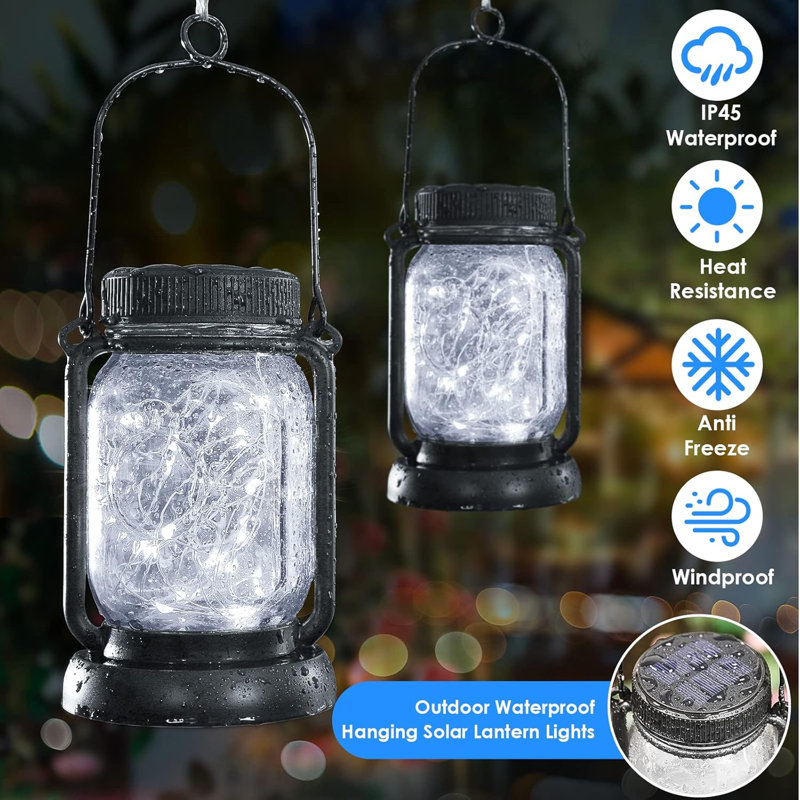 Paquet de 4 lanternes solaires suspendues avec piquets, Argent argent