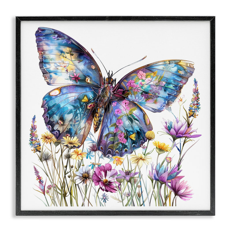 Spring Garden Butterfly Giclee Art by LSR Design Studio, 24'' H x 24'' W, Midnight Black Framed Giclee