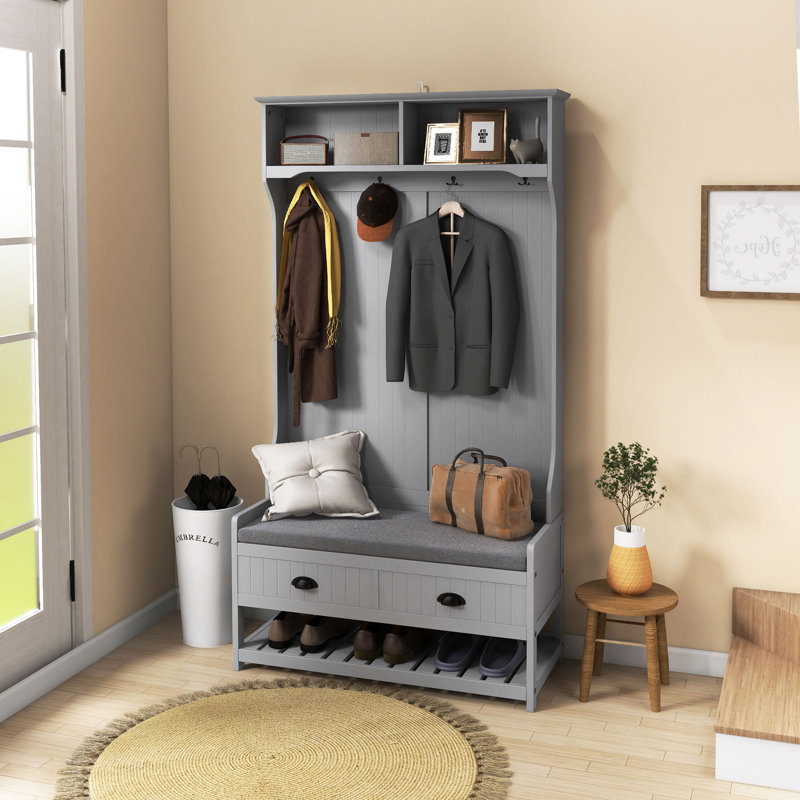 HOMCOM 3-In-1 Hall Tree, Gray