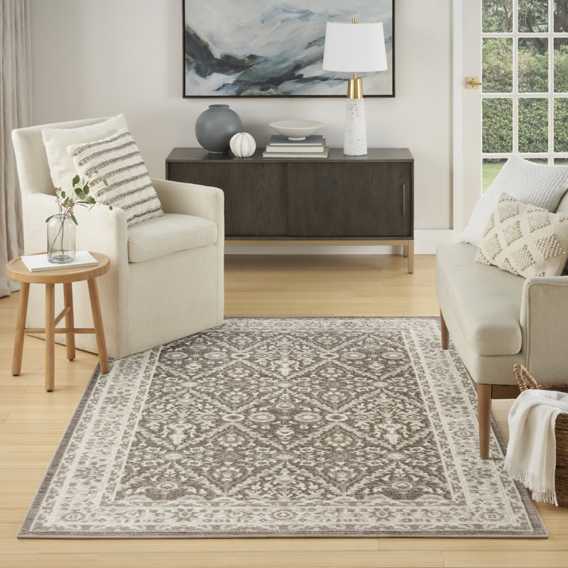Charlton Home® Dionigia Ivory Mocha Vintage Indoor Rug, Rectangle 5'3" x 7'3"