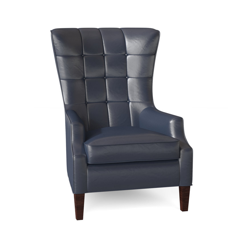 Gallin Leather Tufted Wingback Chair, Outsider Raven Genuine Leather, Mahogany