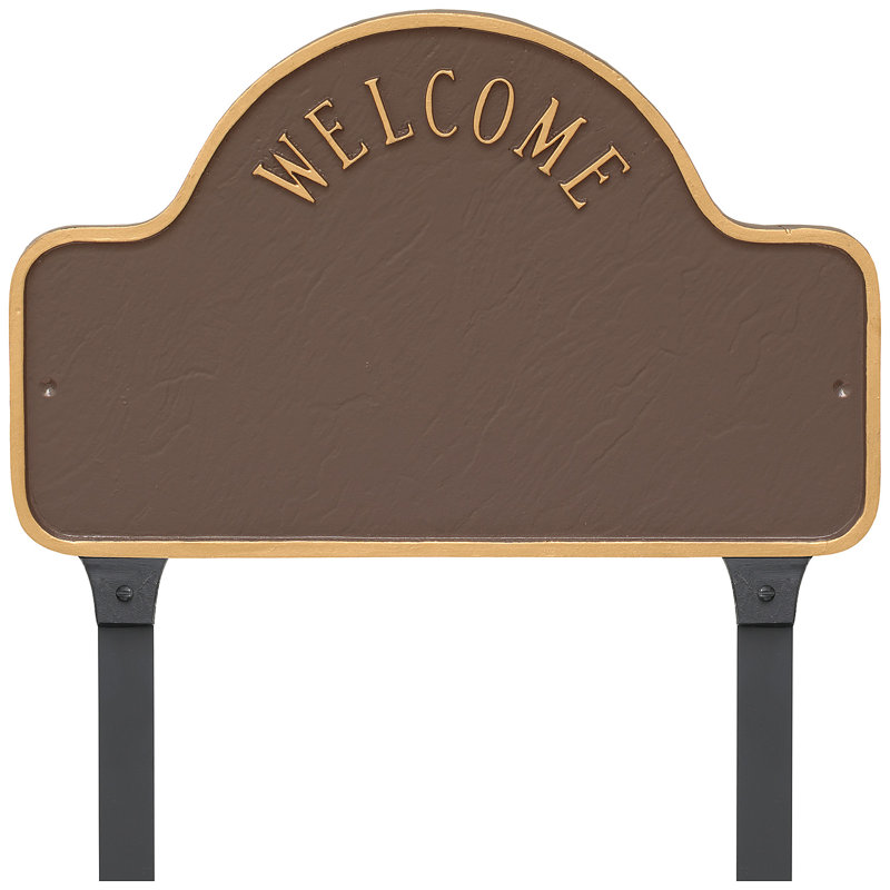 Enseigne d’adresse pour pelouse sur 3 lignes welcome, Sable / doré, Oui