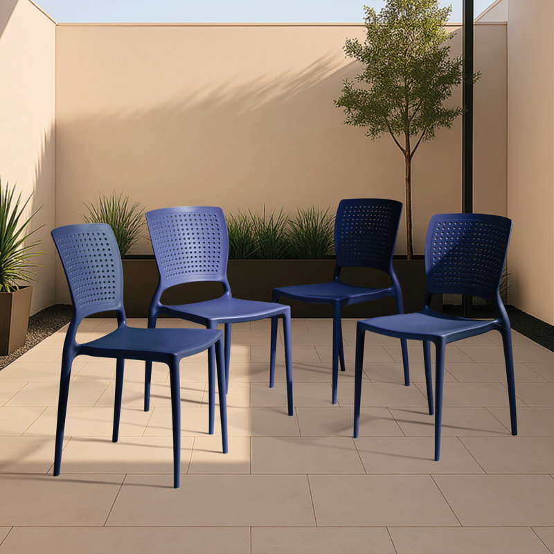 Tramontina Safira Stackable Dining Chairs - Easy Storage Seating for Indoor or Outdoor Use, Blue