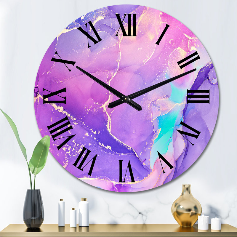 Horloge murale moderne mauve et fuchsia mauve, Grand