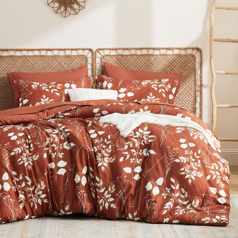 Bedsure Bed in a Bag - Reversible Flroal & Plant Pattern Printed with Comforters, Sheets, Pillowcases & Shams