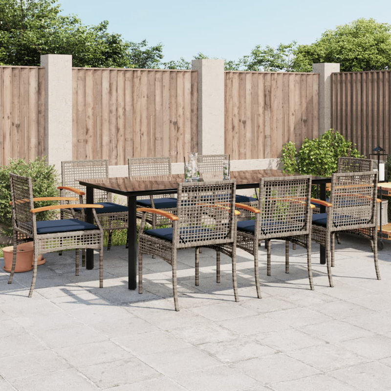 Ensemble repas 5 pièces avec coussins en rotin beige Hokku Designs, Bleu / gris, H 29,1 po x l 27,6 po x L 55,1 po, 4