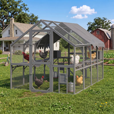  Large Wooden Outdoor Chicken, Cat Coop 110" Large Hen Run House, Cat Catio Upgrade Waterproof Cover