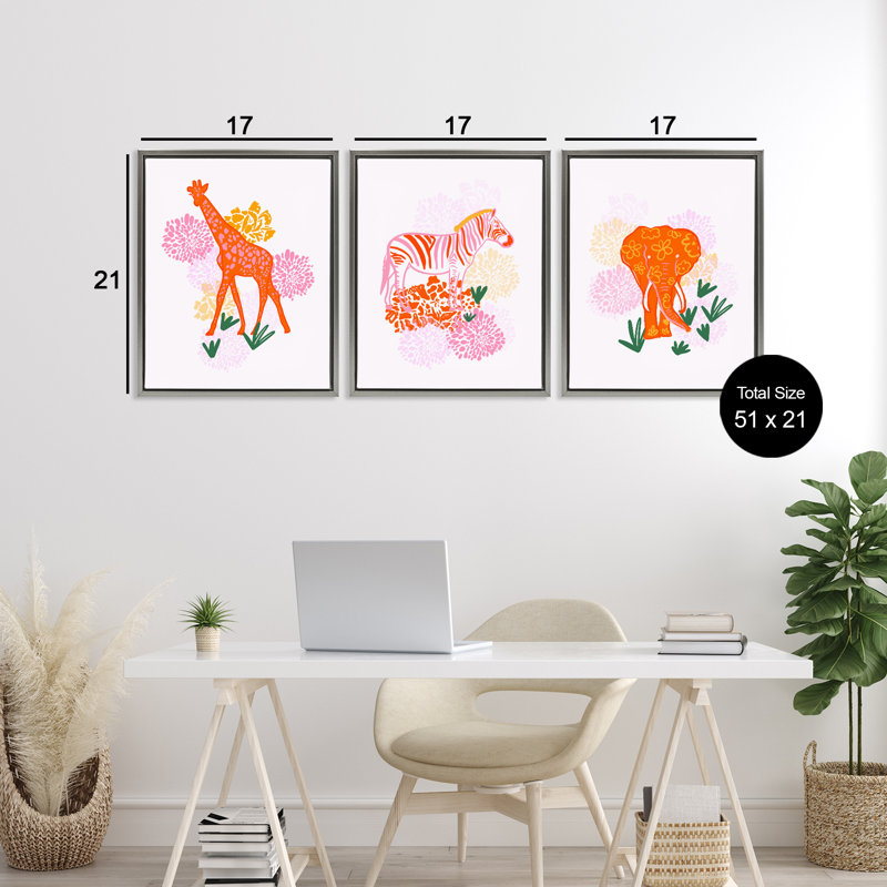 Ensemble de cadres flottants 3 pièces Safari Jungle Animal Trio, design par Dina Riddle, Cadre flottant gris lustré