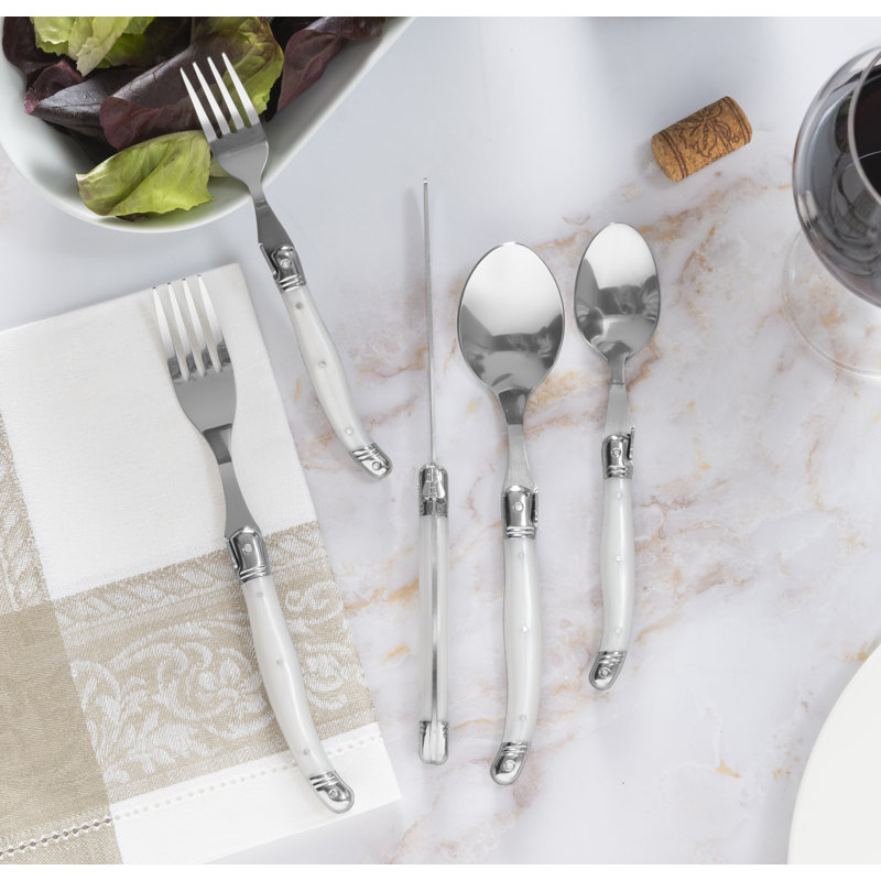 French Home Laguiole Stainless Steel Flatware Set, Service For 4 Pearl White, Pearl White