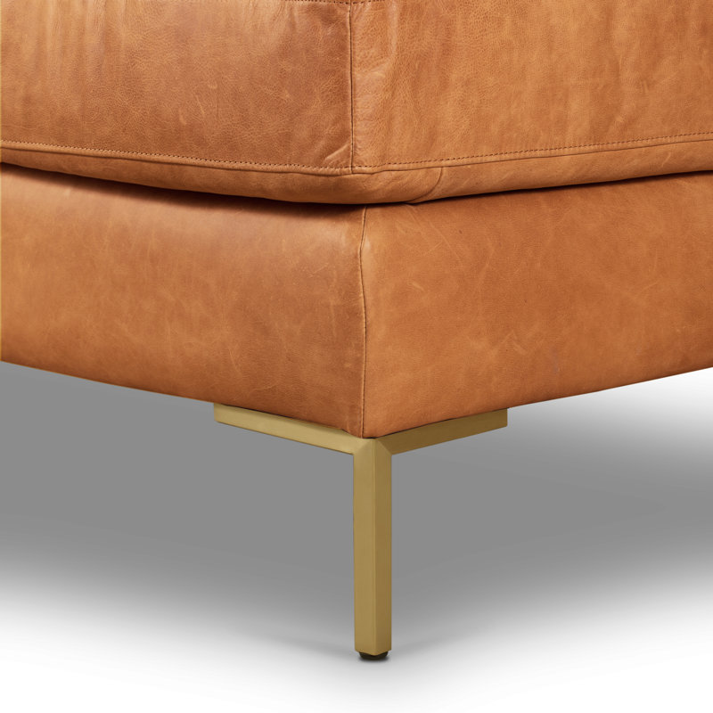 Canapé modulaire à grain complet véritable 114 po Street, Laiton, Cuir véritable brun clair cognac, Orienté à droite
